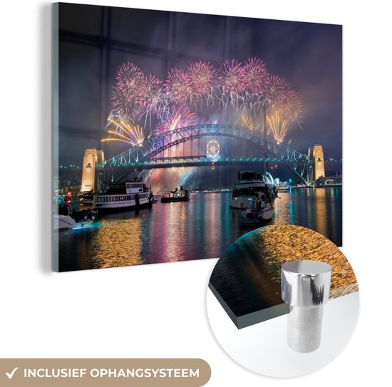 Feu d&rsquo;artifice sur la ville australienne de Sydney Plexiglas 60×40 cm – Tirage photo sur Glas (décoration murale en plexiglas)