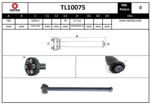 Arbre de transmission, entraînement essieux SNRA TL10075