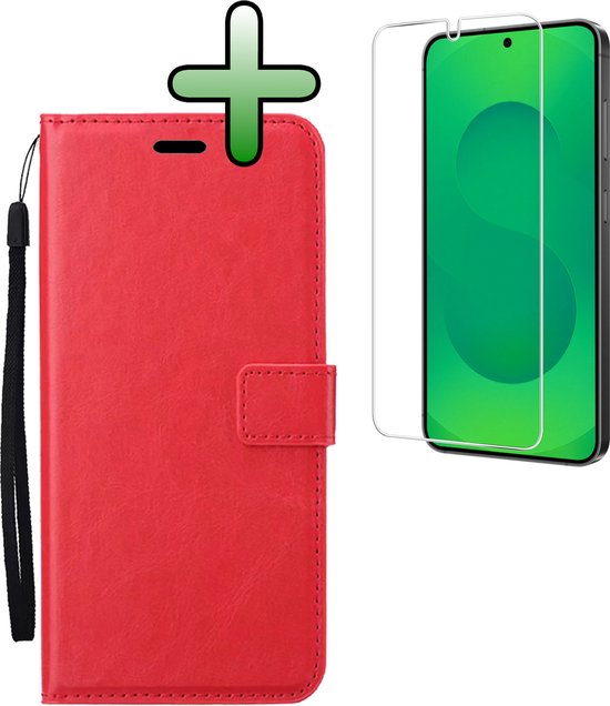 Étui adapté pour Samsung S25 Case Bookcase Cover Flip Case Book Cover avec protecteur d&rsquo;écran – Étui adapté pour Samsung Galaxy S25 Case Book Case Case – Rouge