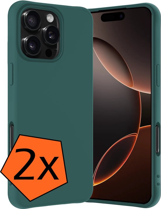 Coque adaptée pour iPhone 16 Pro Max Coque en Siliconen – Coque adaptée pour iPhone 16 Pro Max Cover Back Case – 2-PACK – Vert foncé