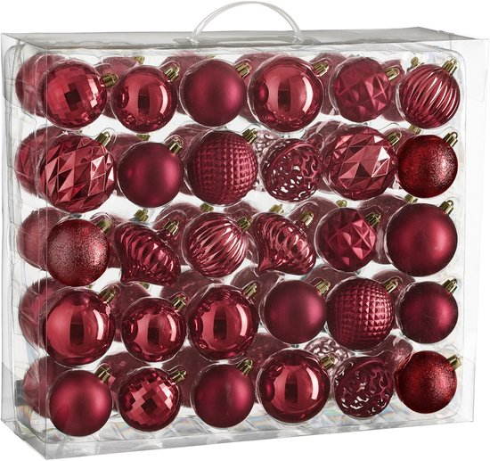 Boules de Noël Mica Decorations – 60 pièces – Ø 7 cm – Incassables – Rouge foncé