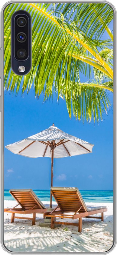 Coque Samsung Galaxy A50 – Palmier – Chaise de plage – Parasol – Coque de téléphone en Siliconen