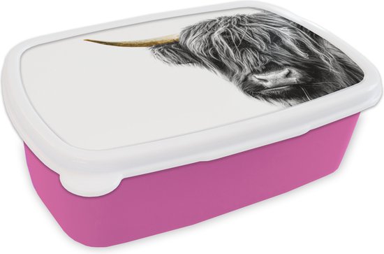 Boîte à pain Rose – Boîte à lunch – Boîte à pain – Highlander écossais – Wit – Noir & or – 18x12x6 cm – Enfants – Fille