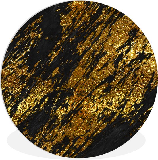 Cercle mural – Plastique – Marbre – Or – Glitter – Zwart – ⌀ 120 cm XXL