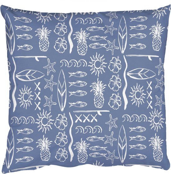 Coussins Coussins décoratifs – Oreillers de salon – 50 x 50 cm – Bord de mer – Blauw – Wit