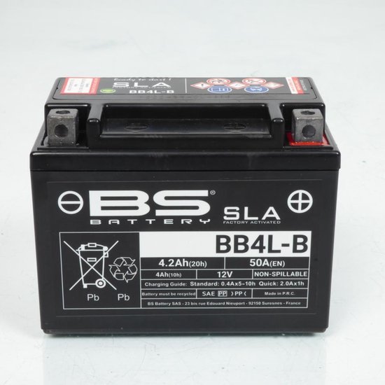 Batterie SLA BS Battery pour Scooter Peugeot 50 Ludix Blaster Ice Blade Lc 2009 à 2014 YB4L-B / 12V 4.2Ah Neuf