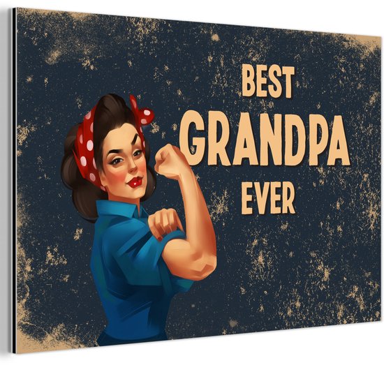 Décoration murale Métal – Peinture Aluminium Industriel – Best grand-père de tous les temps – Proverbes – Citations – Grand-père – 150×100 cm – Dibond – Photo sur aluminium – Décoration murale industrielle – Pour le salon/chambre