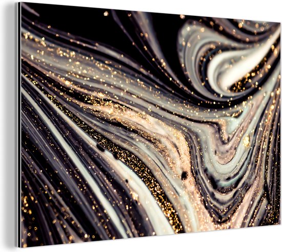 Décoration murale Métal – Peinture Aluminium Industrielle – Aspect Marbre – Zwart – Goud – Wit – Glitter – Marbre – 90×60 cm – Dibond – Photo sur aluminium – Décoration murale industrielle – Pour le salon / chambre