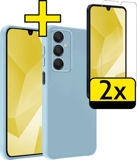 Coque pour Samsung A16 Coque en Siliconen avec 2x Film de Protection d&rsquo;écran – Coque pour Samsung Galaxy A16 Coque Siliconen – Bleu Clair