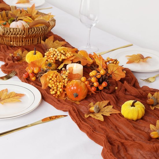 Chemin de table – 90 x 400 cm – Décoration de table bohème – Chemin de table – Chemins de table en tissu – Nappe – Grillage – Décoration de mariage – Pour mariage, fête, anniversaire – Rouge