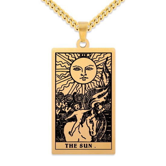 Collier Tarot XIX : Le Sun – Acier inoxydable doré – Inspiré des Arcanes Majeurs de Rider-Waite – 60 cm – Pax Amare