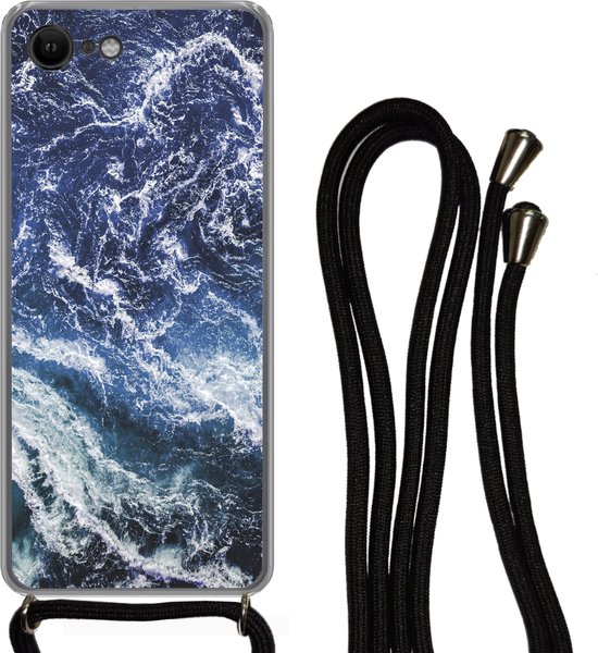 Coque avec cordon iPhone SE 2020 – Natuursteen – Mer – Imprimé marbré – Siliconen – Bandoulière – Coque arrière avec cordon – Coque pour téléphone avec cordon – Coque avec corde