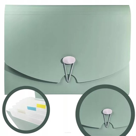 Chemise A4 Vert Morandi avec 13 Compartiments – Organisation Élégante des Documents