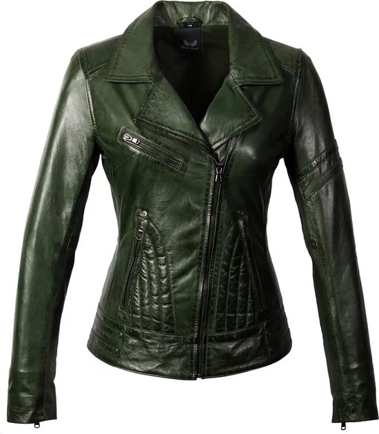 Blouson biker cuir agneau vert rano – 40