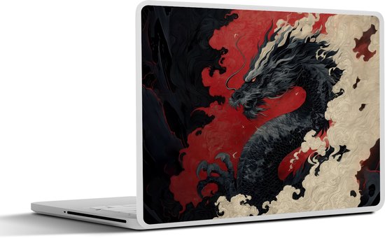 Autocollant pour ordinateur portable – 15,6 pouces – Dragon noir – Nuages ​​de fumée – Rouge – 36 x 27,5 cm – Autocollants pour ordinateur portable – Protection pour ordinateur portable
