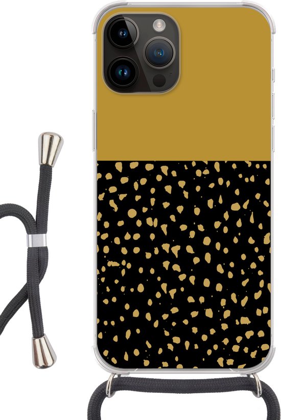 Cordon de téléphone – Chaîne de téléphone – Étui de téléphone Convient pour Apple Iphone 14 Pro Max – Pois – Jaune ocre – Zwart – Siliconen – Bandoulière – Étui de téléphone avec cordon Étui de téléphone