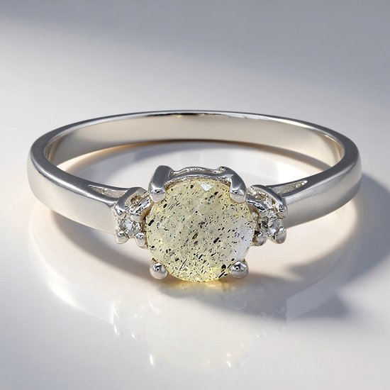 Cavill – Bague en Argent Élégante – Argent Sterling 925 – Spectrolite 0,78 ct Rond + 2 Topaze Blanche Taille Brillant – Splendeur Chromatique Unique – Taille 17