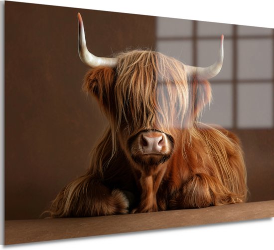 Décoration murale vache – Décoration murale animal – Tableau Cornes – Tableau moderne – Peintures plexiglas – Décoration murale chambre verre acrylique 75×50 cm