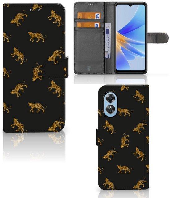 Étui de téléphone avec cartes adapté pour OPPO A17 Leopards