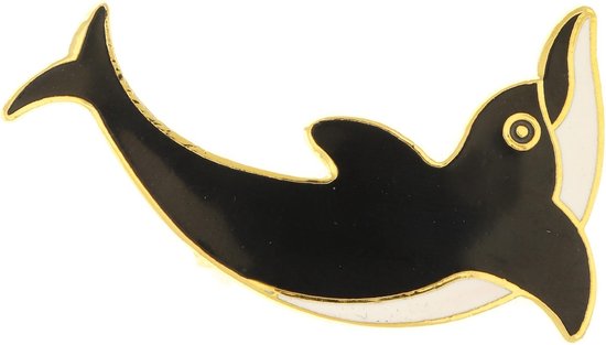 Behave® Broche dauphin émail noir blanc