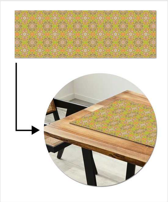 Chemin de table 150×50 cm – Set de table vinyle Bohème – Mandala – Motifs – Décoration de table – Décoration de table – Décoration de Cuisine – Décoration de table