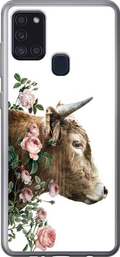Coque Samsung Galaxy A21s – Scottish Highlander – Vache – Fleurs – Siliconen