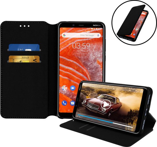 Coque Convient pour Nokia 3.1 Plus flip wallet, standard vidéo noir