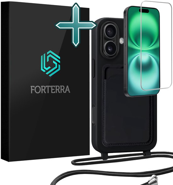 Étui Forterra pour iPhone 16 avec porte-cartes , cordon et protection d&rsquo;écran – Zwart