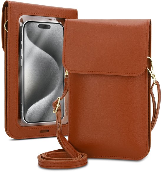 Étui pour téléphone portable compatible avec WIKO VIEW 4 en MARRON. Housse pour sac à main pour femme.