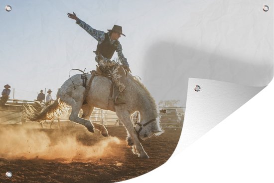Cowboy sur un cheval pendant le rodéo affiche de jardin toile en vrac 120×80 cm – Toile de jardin / Toile d&rsquo;extérieur / Peintures pour l&rsquo;extérieur (décoration de jardin)
