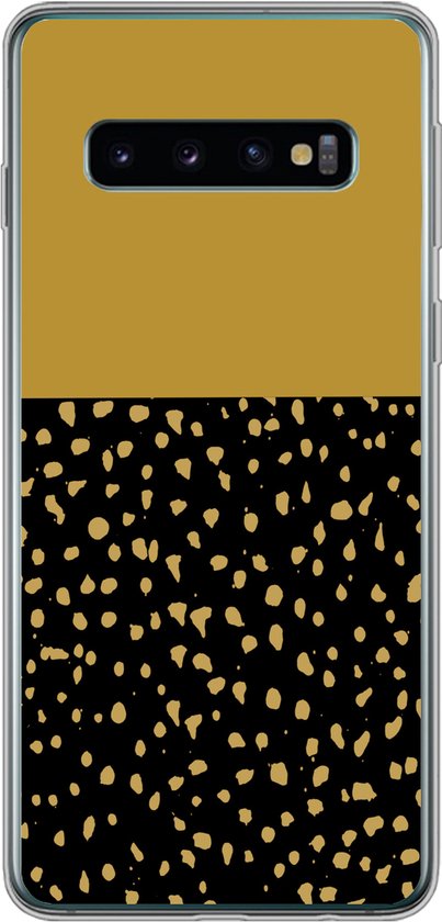 Coque Samsung Galaxy S10 – Pois – Jaune Ocre – Zwart – Coque de téléphone en Siliconen