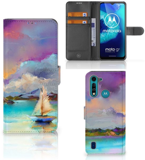Coque Motorola G8 Power Lite PU Etui Housse en PU Cuir Portefeuille de Protection Bateau