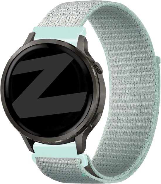 Bandz Nylon loop bandje 20mm – compatible avec Garmin Vivoactive 6 / 5 / 3 / Vivomove HR / Style / Luxe / Sport / Trend / Forerunner 645 / 245 / 165 / 55 / Approach S12 / S40 / S42 / S44 / S50 – Cyan clair