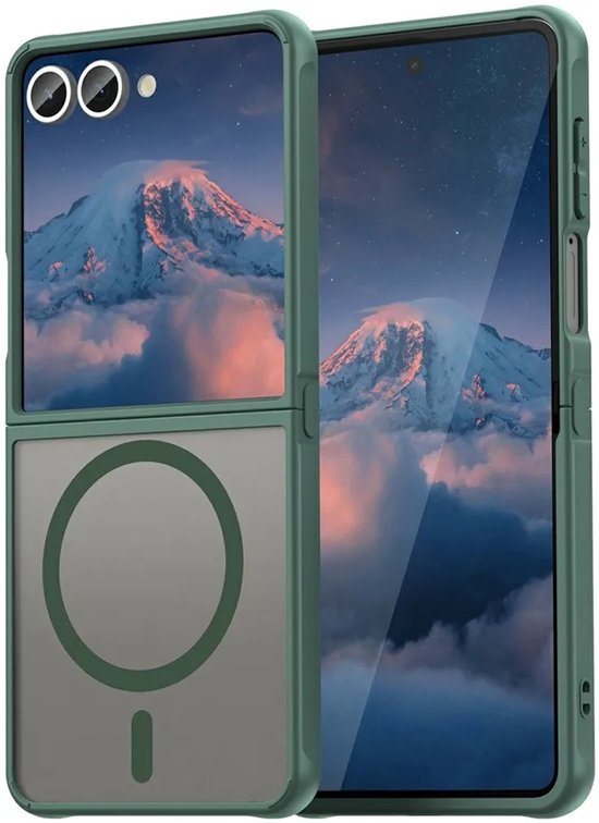 Étui adaptée pour Samsung Galaxy Z Flip 7 – Coque arrière Phonesta AirFrost Semi-Transparent – Compatible avec MagSafe – Vert mat