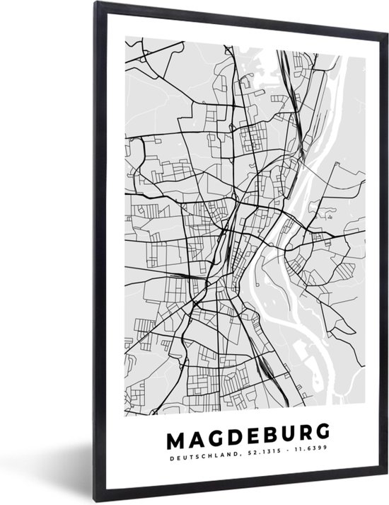 Cadre photo avec affiche – Carte – Plan de la ville – Allemagne – Magdebourg – Plan d&rsquo;étage – 40×60 cm – Cadre pour affiche