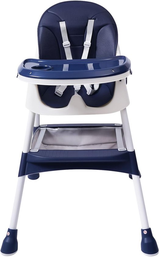 Chaise haute bébé 2 en 1, pliable, chaise haute à partir de 6 mois, avec repose-pieds, ceintures de sécurité, double plateau, réglable en hauteur, bleu