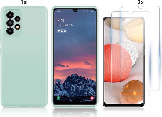 Coque Samsung Galaxy A32 4G Soft Nano Silicone Back Cover Gel Turquoise Avec 2x Protecteur d&rsquo;écran en Verres