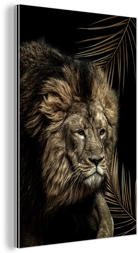 Décoration murale Métal – Peinture Aluminium Industriel – Lion – Plantes – Couleurs – 80×120 cm – Dibond – Photo sur aluminium – Décoration murale industrielle – Pour le salon/chambre