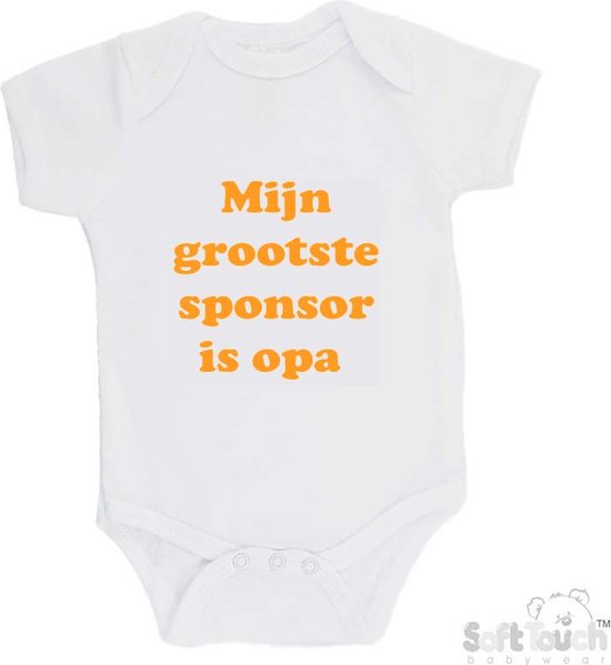 Barboteuse au toucher doux « Mon plus grand sponsor est grand-père » Unisexe Katoen Wit/moutarde Taille 56/62