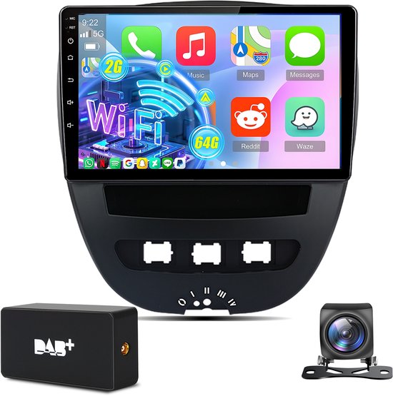 Autoradio Hexinex – Compatible Peugeot 107, Toyota Aygo & Citroën C1 – Android 15 – 2+64 Go – Apple Carplay & Android Auto (Sans fil) – Écran tactile HD IPS 10,1 pouces – Bluetooth – Système de navigation GPS – Caméra de recul AHD & DAB+