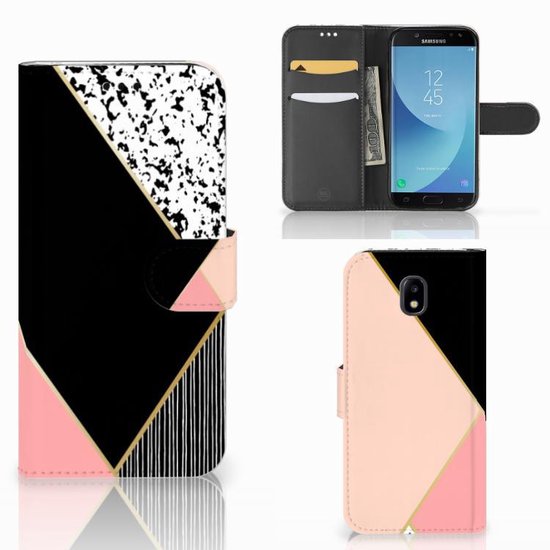 Coque Samsung Galaxy A30 PU Cuir Premium Flip Case pour Formes Rose Noir