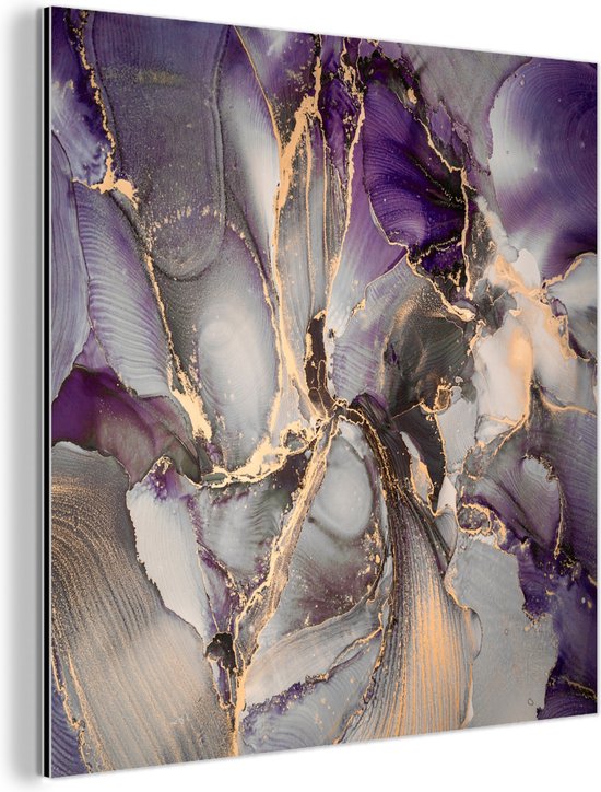 Décoration murale Métal – Aluminium Peinture Industrielle – Goud – Violet – Marbre – 20×20 cm – Dibond – Photo sur aluminium – Décoration murale industrielle – Pour le salon / chambre
