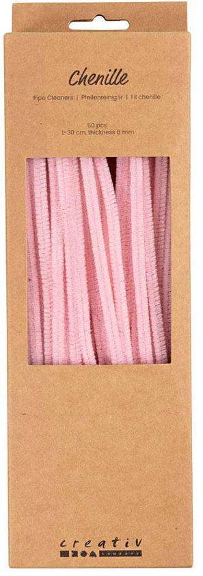 Chenille 6 mm x 30 cm Rose – 50 pièces.