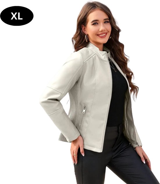 Blouson en cuir Bovista – Blouson en cuir – Blouson aviateur – Veste de pilote – Blazer – Veste de motard – Veste de moto – Veste de motard – Femme – Beige XL