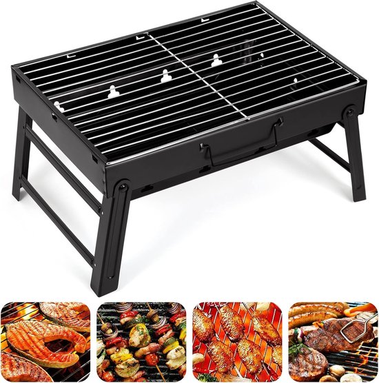 Barbecue au charbon de bois pliable et portable – Taille moyenne (5-7 personnes) – Compact et léger – Idéal pour le camping, le pique-nique, la terrasse et le jardin – 52 x 29 x 22 cm