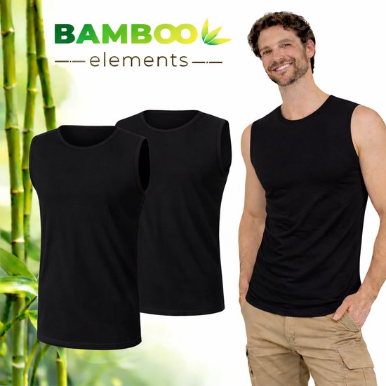 Bamboo Elements – T-shirt sans manches Homme – Zwart – XXL – Lot de 2 – Débardeur Homme – Sous-vêtement Homme