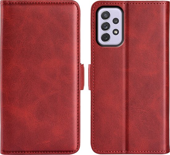 Coque Samsung Galaxy A73 – Étui portefeuille de Luxe MobyDefend (fermeture latérale) – Rouge – Coque pour téléphone portable – Housse de téléphone adaptée pour : Samsung Galaxy A73
