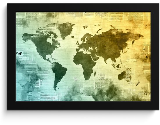 Cadre photo avec poster – Wereldkaart – Blauw – Jaune – 30×20 cm – Cadre poster