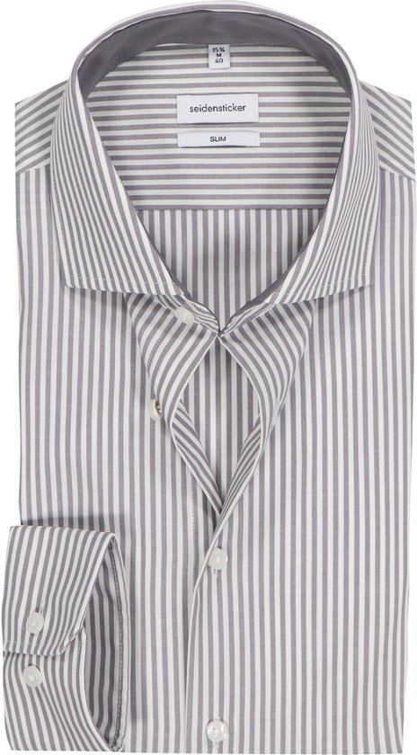 Chemise Seidensticker slim fit – popeline – rayée grise – infroissable – Taille de col : 40