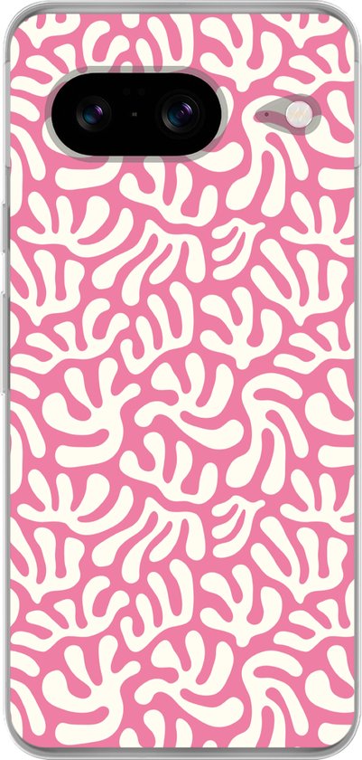Coque de téléphone compatible avec Google Pixel 8 – Corail – Motif – Rose – Blanc – Minimaliste – Coque de téléphone en silicone